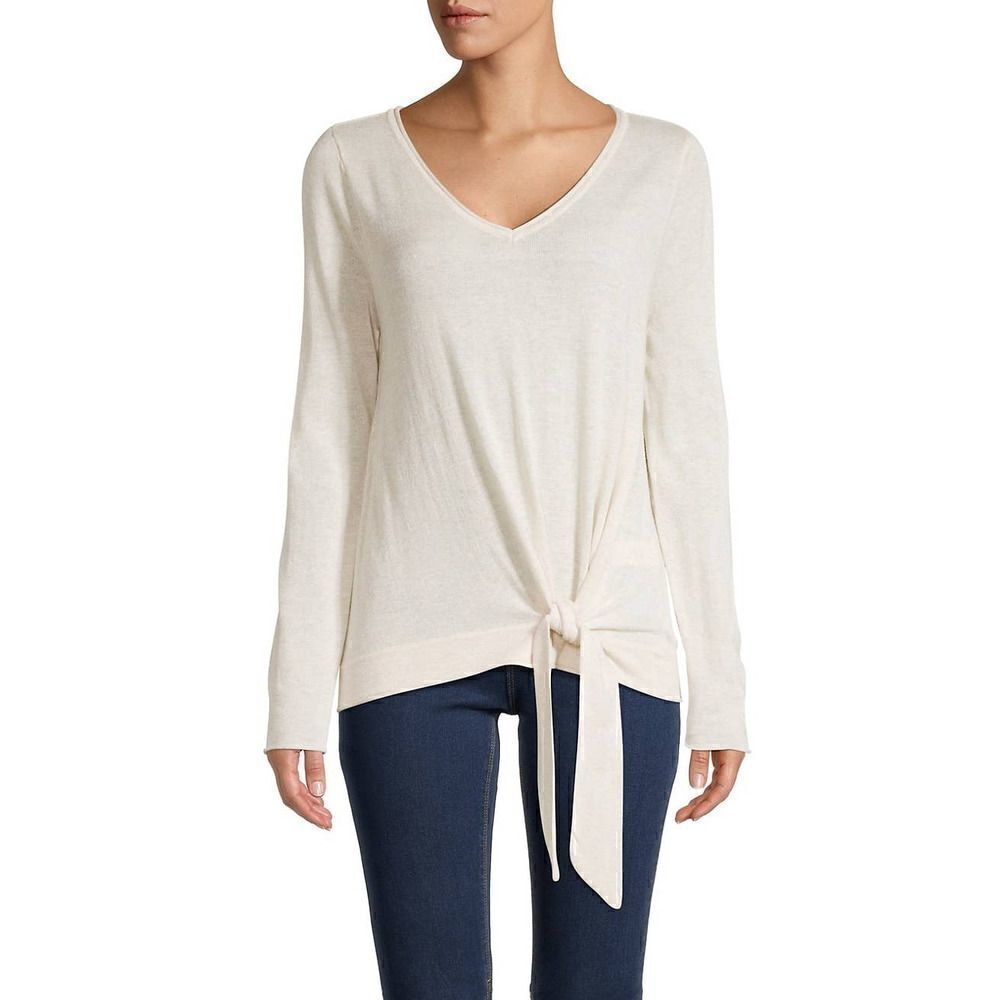 Max Studio Tie Front Sweater Oatmeal Color XS